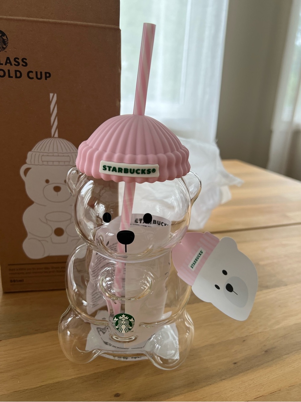 NEW Starbucks Bearista Glass Cold Cup Korea Exclusive, Baby Pink